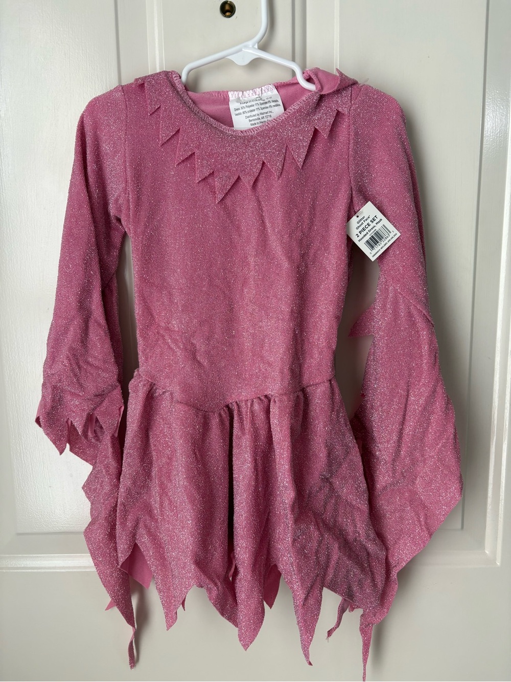 Girls' Sparkle Pink Long-Sleeve Ghost Face Costume w/ Mask